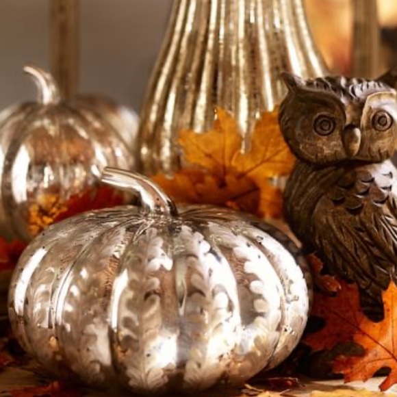 Pottery Barn Other - Pottery Barn Etched Antique Mercury Glass Pumpkin